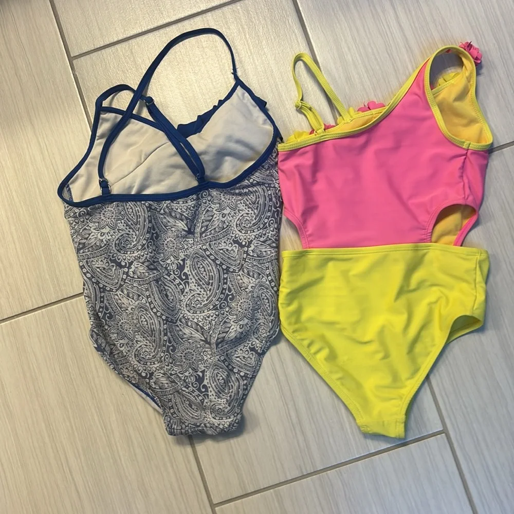 Cynthia Rowley Blue & Pink One Piece Girls Swimsuits with Textured Design